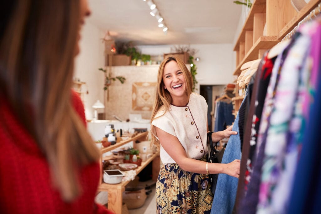 Shopper in a retail store with background music playing