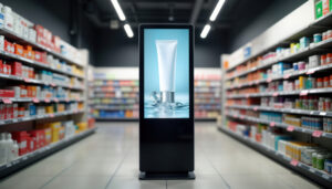digital advertising displays in a grocery store