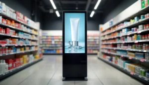 digital advertising displays in a grocery store